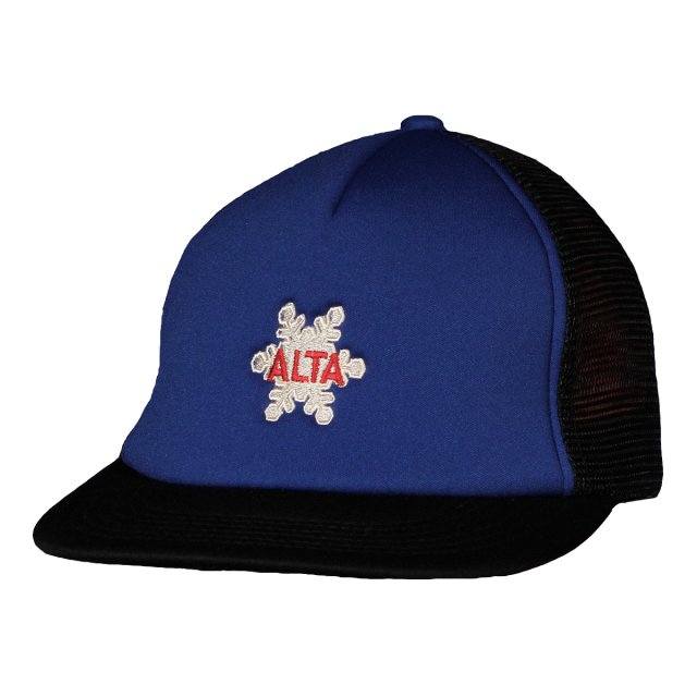 Blue Alta Snowflake Trucker Style Plush Cap with a Mesh Back